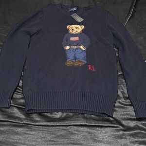 Polo by Ralph Lauren Blue Crewneck Sweater with Bear Design